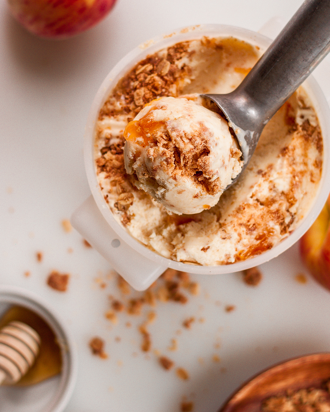 Buttermilk Custard Peach Crisp Ice Cream with Oat Streusel